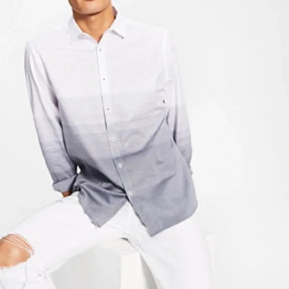 INC International Concepts Men's White to Gray Ombre Shirt - Picture 1 of 6